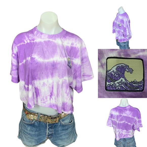 Upcycled Boxy Oversized Cropped Tee T-shirt Surfer Coconut Girl Vibe Purple XL